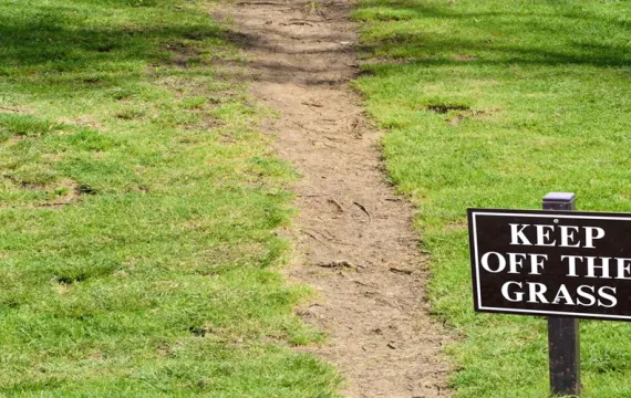 Foot Path with Keep Off Grass Sign