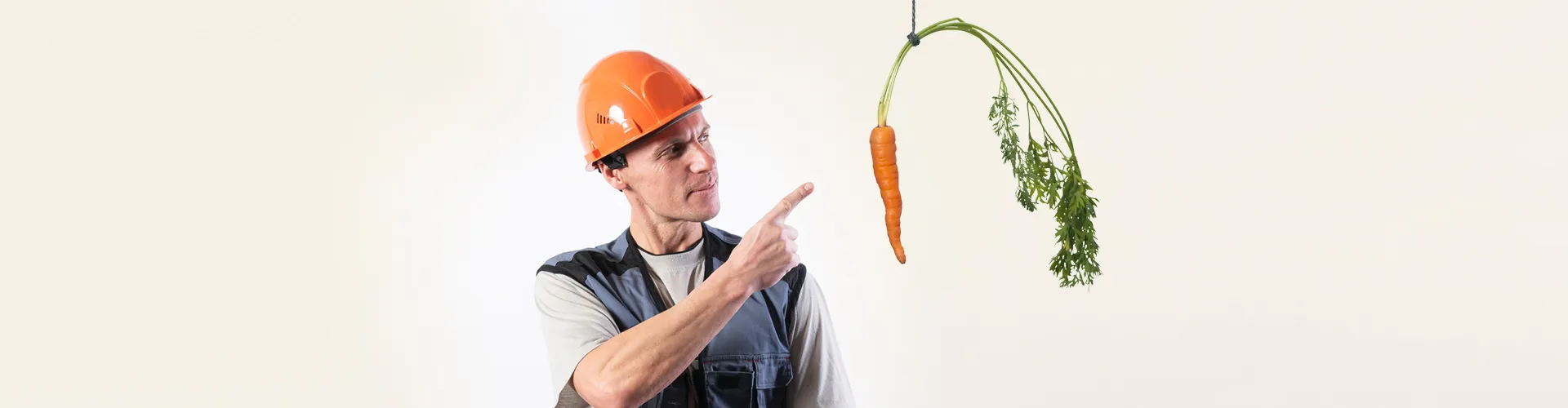 Safety worker pointing to carrot on a stick