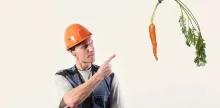 Safety worker pointing to carrot on a stick