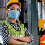 Factory woman worker or technician with hygienic mask